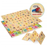 Skládací oboustranná pěnová podložka HUMBI z XPE 180 × 120 cm – onomatopoje, abeceda a zvuky zvířat