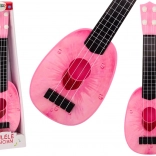 Ukulele pro děti Mini kytara 4 struny motiv broskvě růžová
