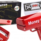 Střílející pistole na peníze Money Gun – červená party vyrážečka bankovek