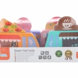 Dřevěná sada food trucků Viga – 4 vozidla pro malé cukráře