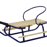 kovové sáně s opěrkou a tažným popruhem – modré