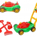 dětská plastová sekačka na trávu s doplňky v síťce