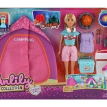 Panenka se stanem a světelným ohništěm 30 cm – kempingový set