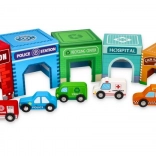 pyramida z kelímků s vozidly