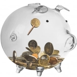 Průhledná skleněná pokladnička ve tvaru prasátka Ruhhy