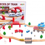 Dřevěný vláček s dráhou a příslušenstvím, 88 ks