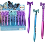 Kuličkové pero s mašličkou a krystalky, modrá náplň 0,7 mm