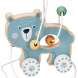 Dřevěná hračka na tahání s korálkovým bludištěm - Medvídek