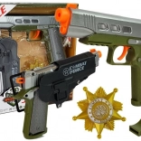 Policejní set s pistolí 20 cm, odznakem, píšťalkou a pouzdrem se světelnými a zvukovými efekty