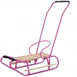 Kovové sáňky s tlačným madlem, opěrkou a popruhem – růžové
