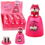 Růžové ořezávátko na silné a tenké pastelky s nádobkou