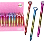 Kuličkové pero se třpytivým diamantem, zlaté tělo, modrá náplň 0,7 mm