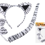 Karnevalová sada – bílý tygr (čelenka, ocas a motýlek)