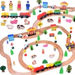 Dřevěná vláčkodráha s lokomotivou a figurkami