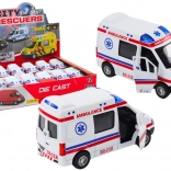 ambulanční hračka s otevíracími dveřmi, světly a zvuky 1:32 bílá