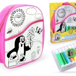 Vymalovávací batoh Růžový s Krtkem, 30 cm a 8 fixů