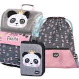 Školní set BAAGL Zippy Panda – aktovka, penál a sáček na přezůvky