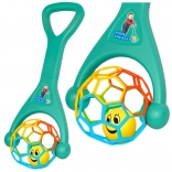 Pchací hračka s elastickým míčem a chrastící kuličkou