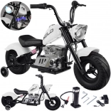 Elektrická dětská motorka chopper 24V s plynovou rukojetí a kotoučovou brzdou – Bílá