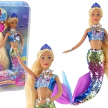 Loutka mořská panna s dlouhými blond vlasy a šupinatým ocasem